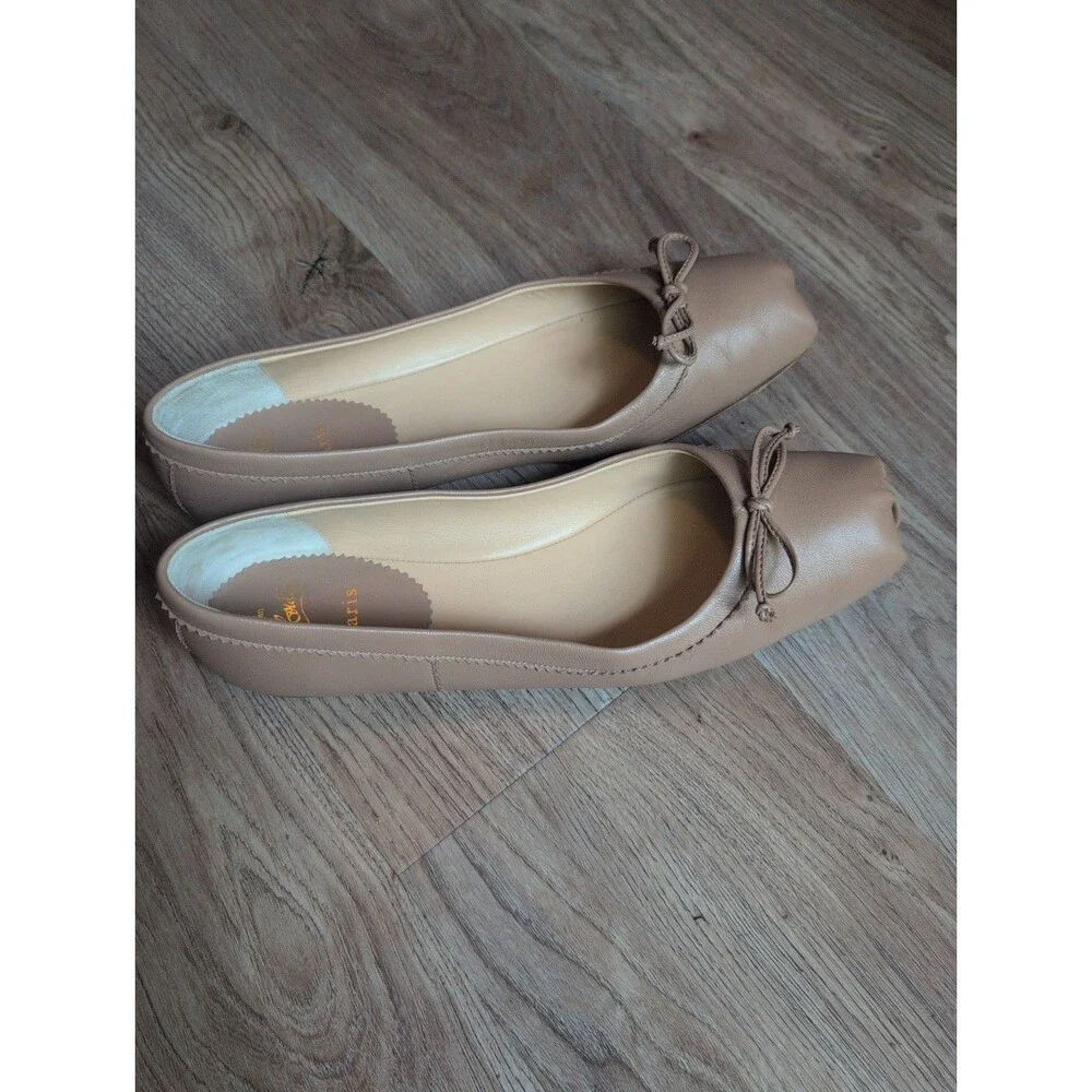 Christian Louboutin MAMADRAGUE Nude Leather Ballerina Ballet Flats Women EU 39.5